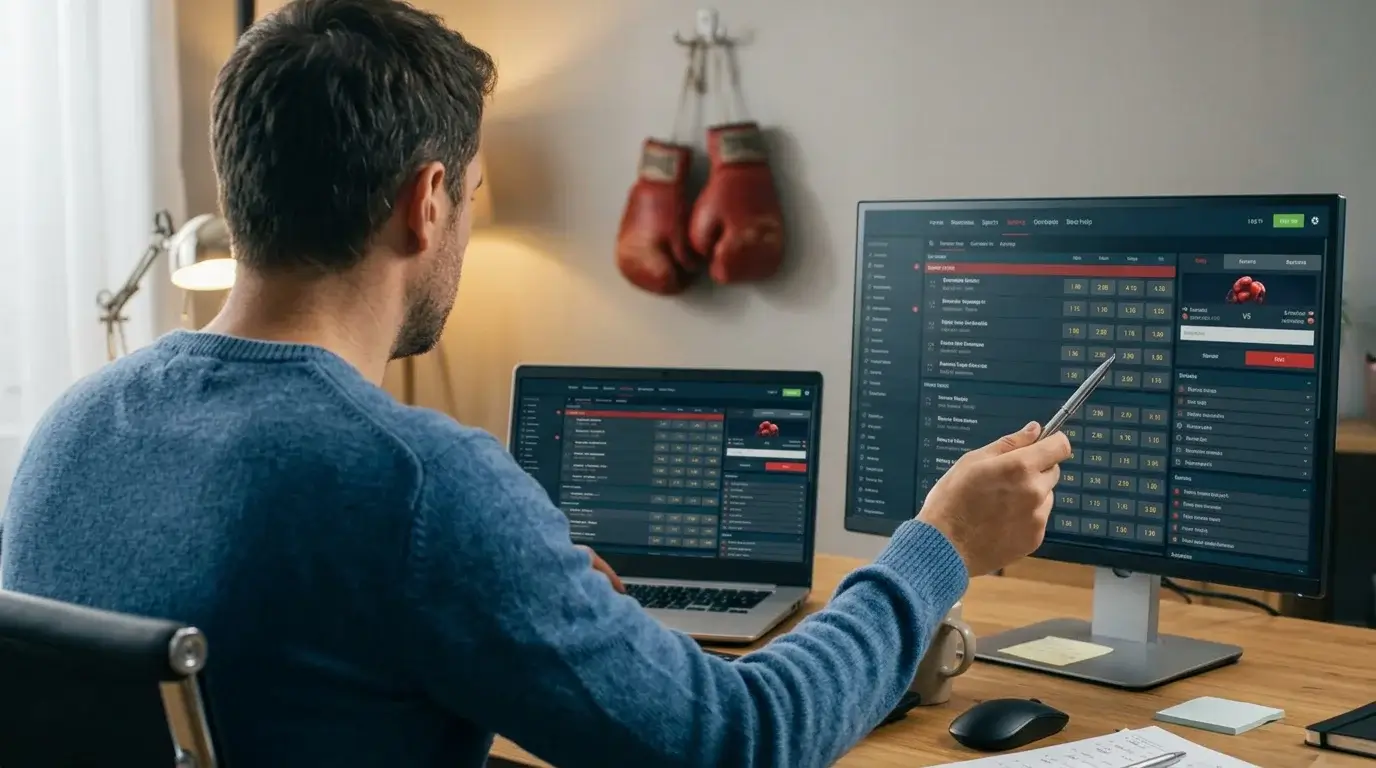 Pantalla de ordenador mostrando cuotas de boxeo en dos casas de apuestas diferentes